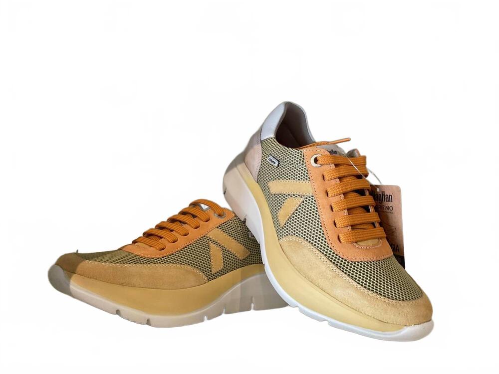 NEW CALLAGHAN women's leather suede accents sneaker in crema multi